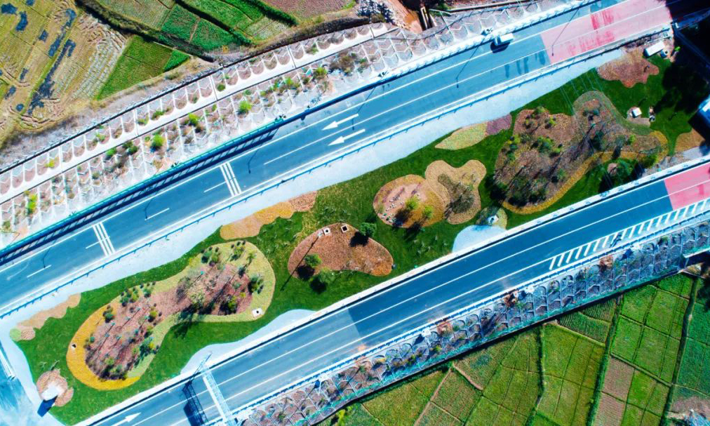 楚姚高速從選線到修建，云南交投集團(tuán)充分利用當(dāng)?shù)刎S富的植物資源，打造以彝花爛漫、姚草飄香、綠野風(fēng)煙為主題的區(qū)域景觀，實(shí)現(xiàn)最大限度地保護(hù)自然環(huán)境，進(jìn)一步提升高速公路建設(shè)在生態(tài)文明建設(shè)發(fā)展中的示范作用。